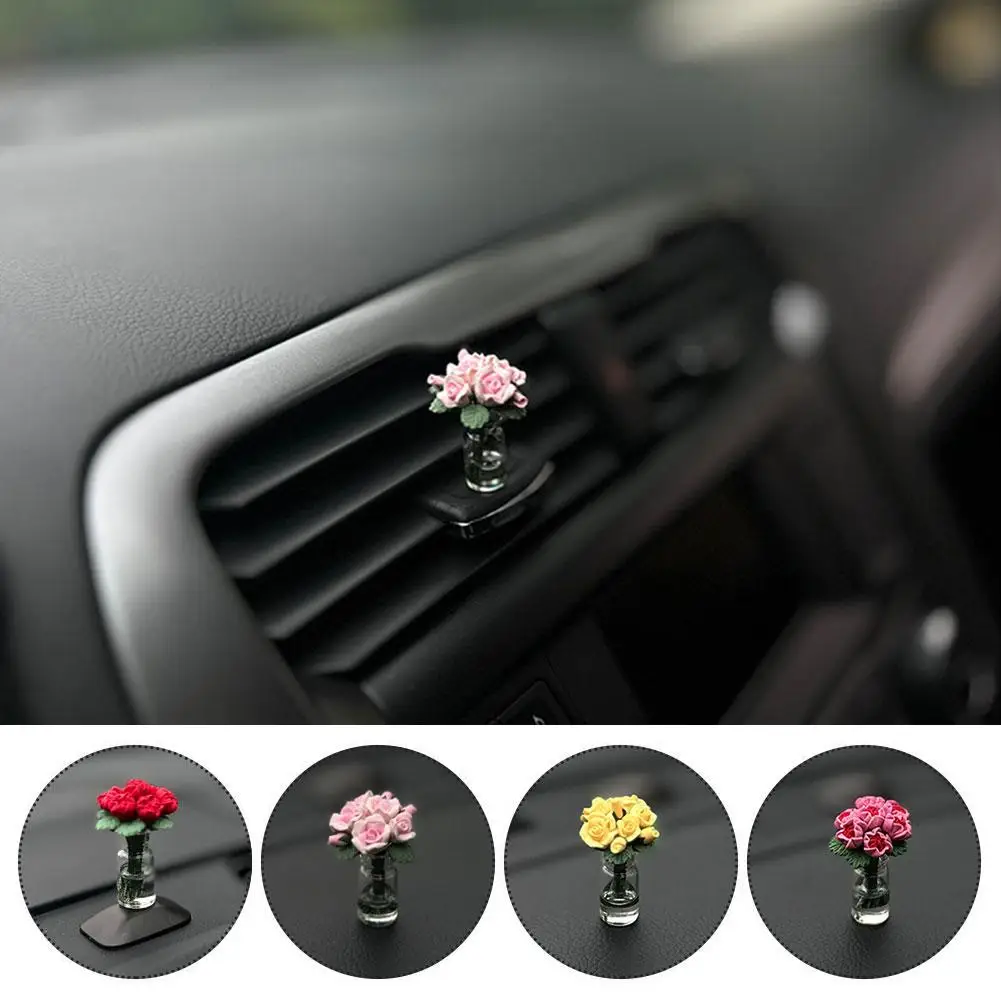 

Cute Mini Rose Car Interior Decoration Dashboard Air Outlet Rearview Mirror Ornaments Car Interior Accessories Gifts for Gi S3E6