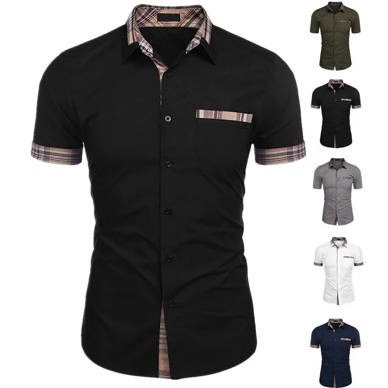 

2022 new men's short-sleeved summer casual shirt men's plaid business men's cardigan