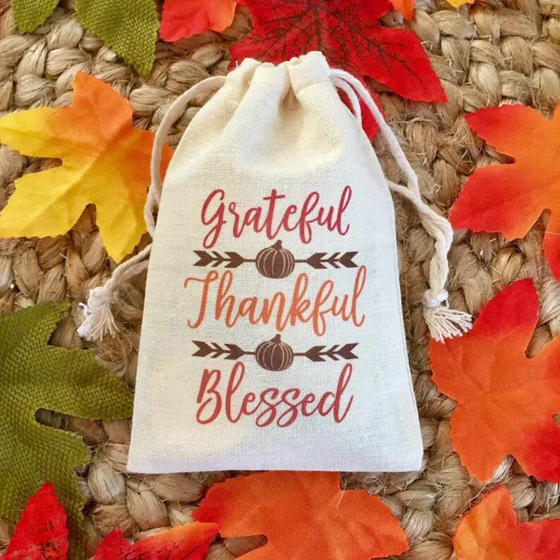 

5pcs Grateful Thankful Blessed candy gift Bags Thanksgiving autumn Fall Wedding baby shower Birthday decoration thank you Favor
