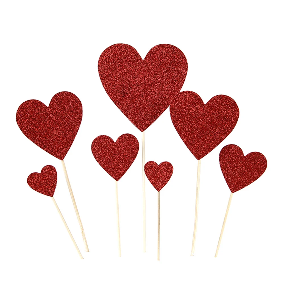 

7pcs Heart Cupcake Toppers Glitter for Wedding Valentines Day