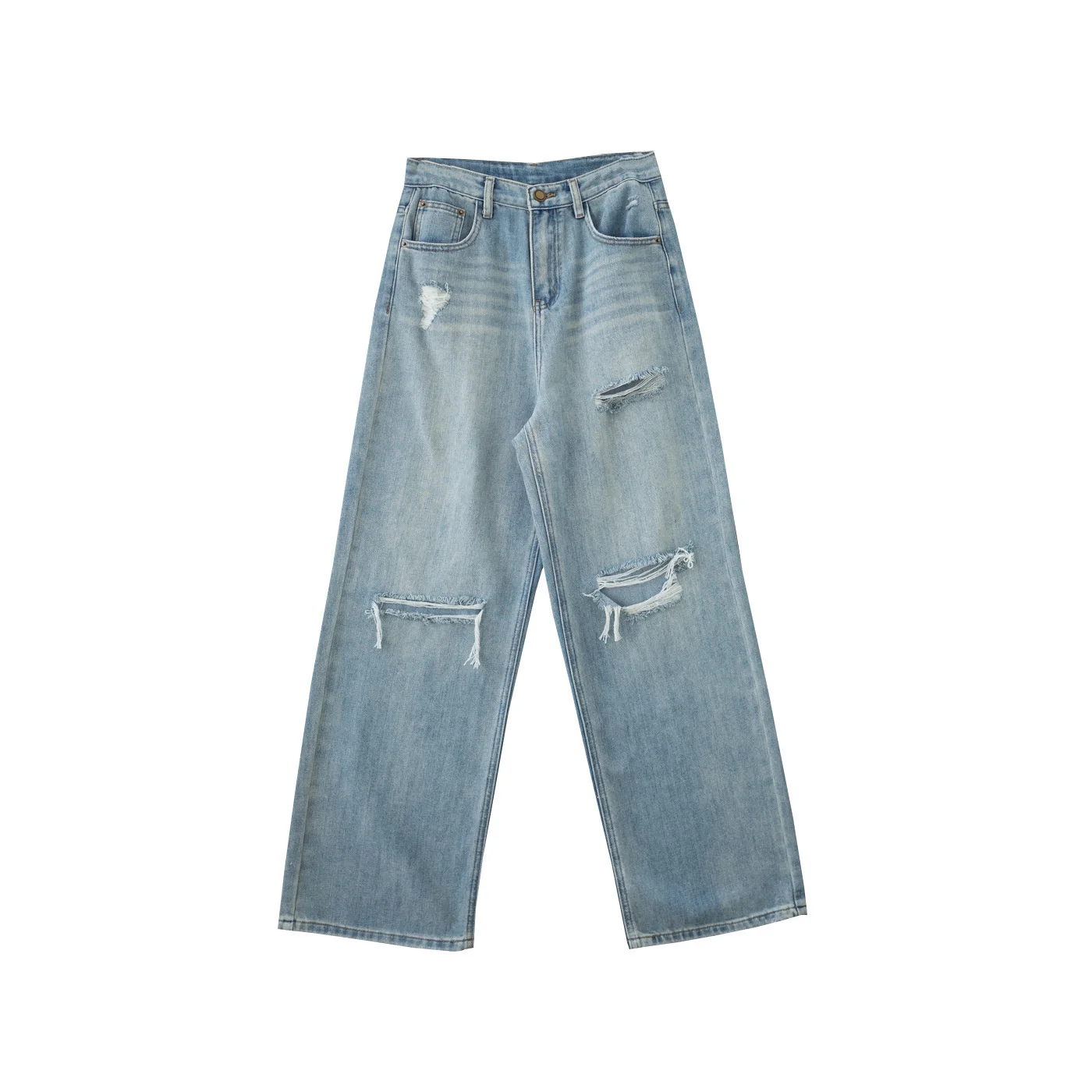 GAGD Washed Wide Leg Jeans Women's clothing Summer New Dropped High Waist Perforated Denim Pants Trend 2023 female