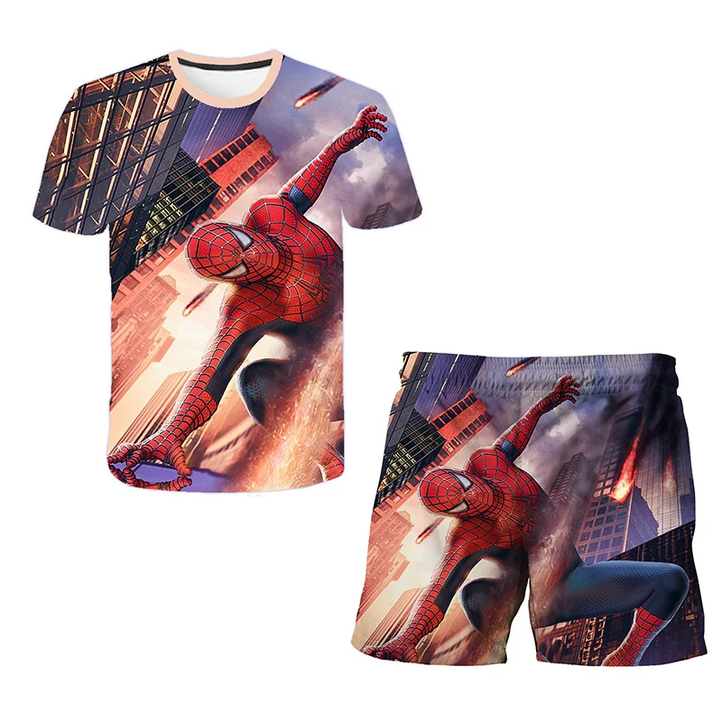 

Children's cartoon clothing set, Marvel, Spider Man T-shirt and shorts, 2 pieces, ages 1-14