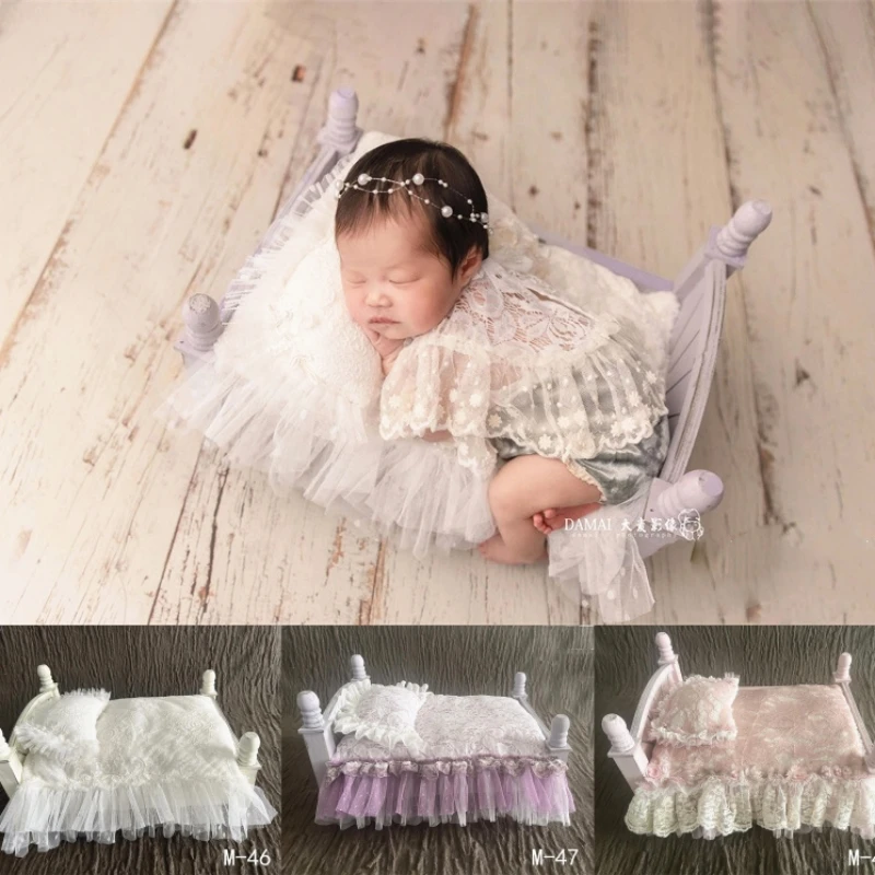Dvotinst Newborn Baby Photography Props Mini Lace Mattress Posing Pillow Bedding for Crib Accessories Studio Shoot Photo Props