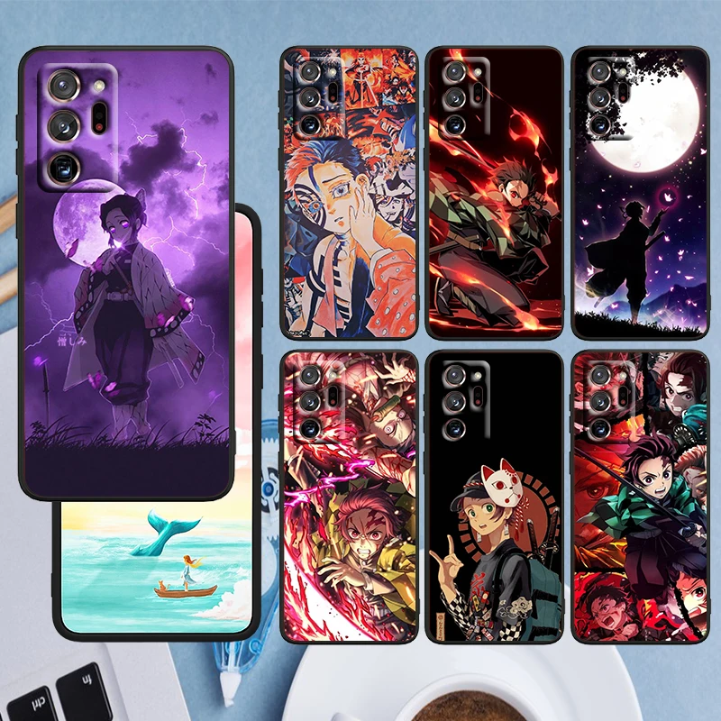 

Cartoon Anime Demon Slayer Phone Case Black For Samsung A73 A70 A20 A10 A8 A03 j7 j6 Note 20 10 9 Ultra Lite Plus F23 M52 M21