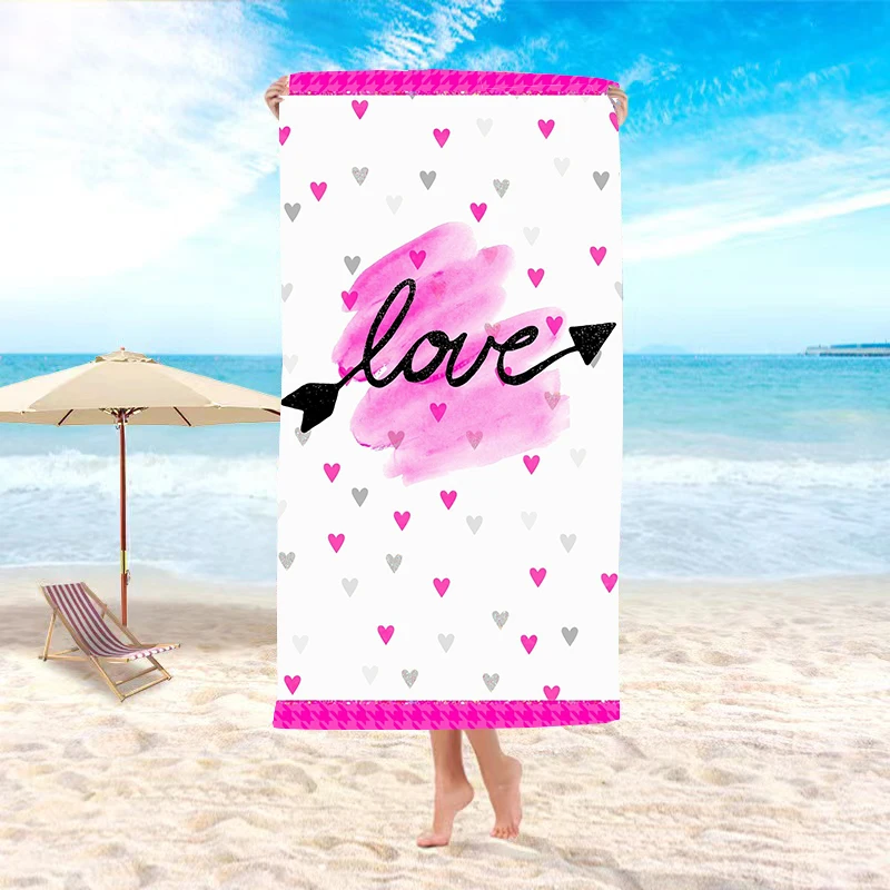 

Розовые пляжные полотенца I Love You, спортивные быстросохнущие супер впитывающие большие ультраудобные впитывающие пляжные полотенца для взр...