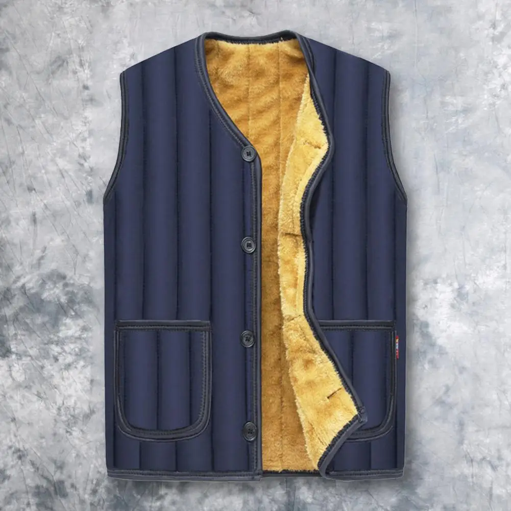 

Chic Winter Coat Button Down Vest V Neck Plush Plus Size Waistcoat Thermal