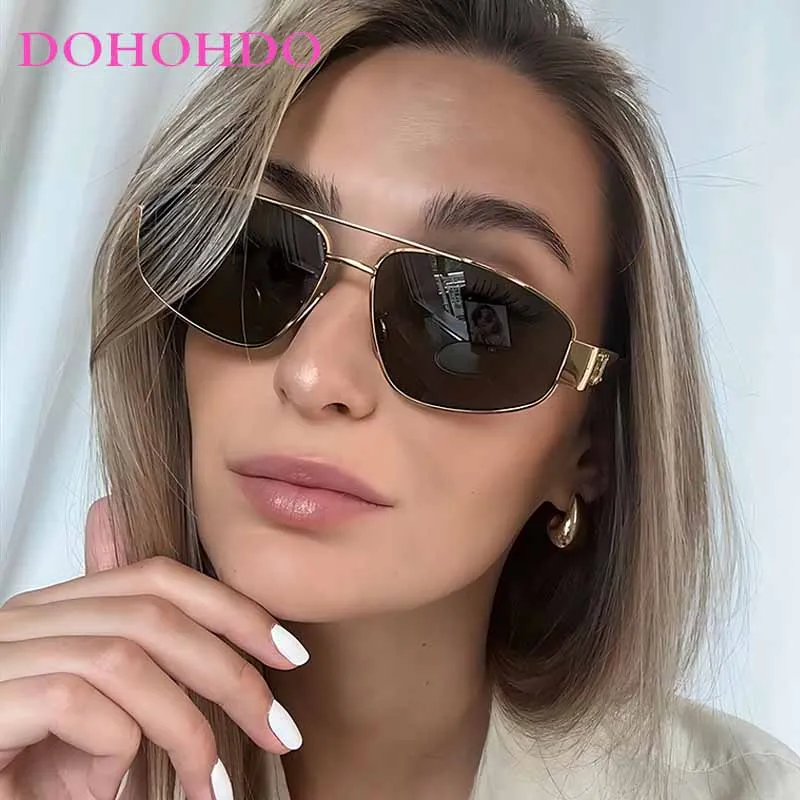 Модные солнцезащитные очки-пилоты в металлической оправе стиле панк с двойным