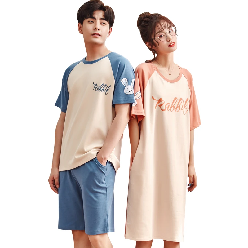 Милый пижамный комплект с картонным рисунком летняя Пижама для пар 100% хлопок