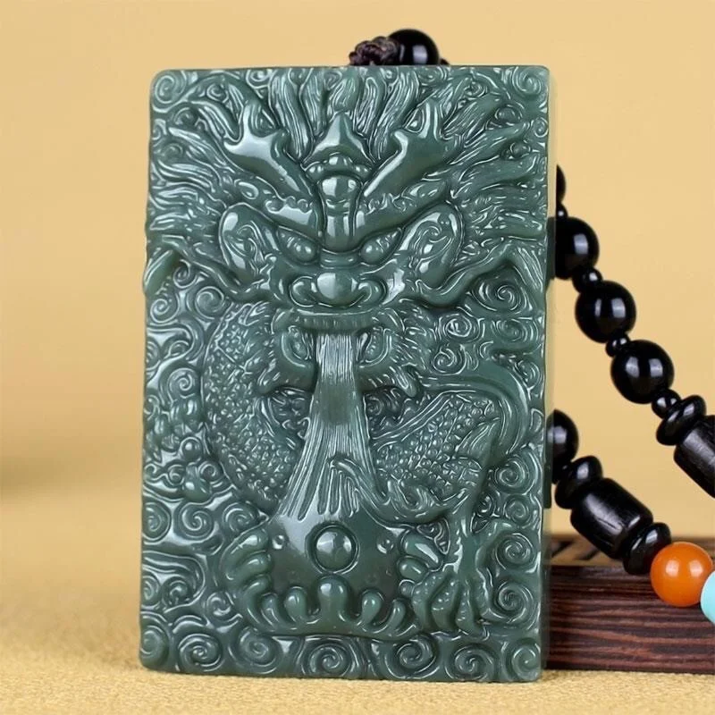 

Mai Chuang/Hand Carved/He Tian/Cyan Jade Domineering Dragon Brand Necklace Pendant Fashion Elegant Jewelry Men Women Couple Gift