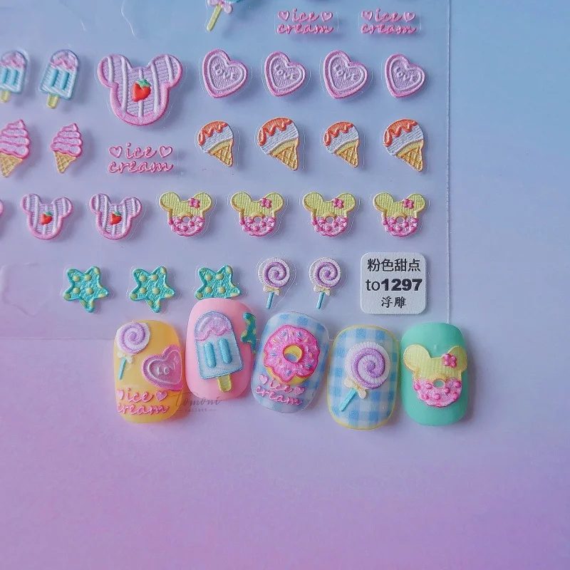 Рельефные стильные клейкие милые наклейки для ногтей популярные японские