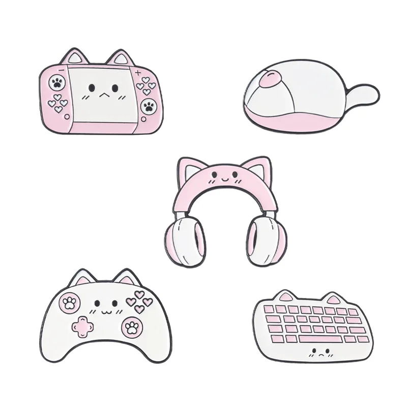 

Game Series Pins Pink Cat Headset Game Handle MousePins Accessories Clothing Backpack Brooch Enamel Lapel Pins Badge Wholesale
