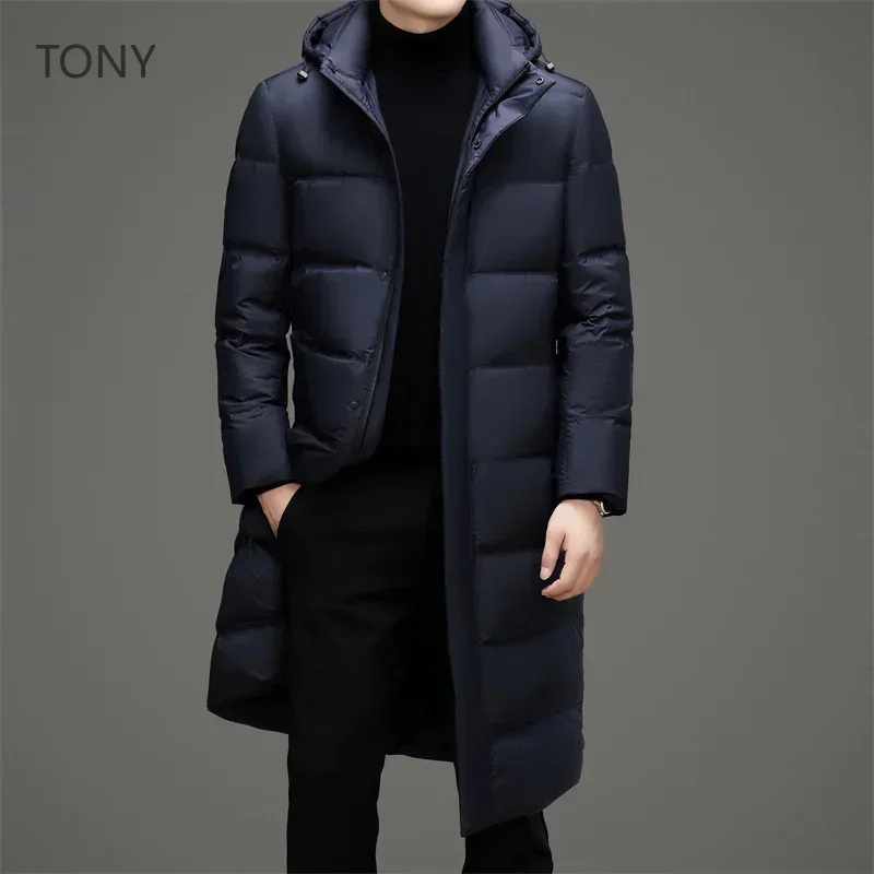 Длинный пуховик со съемной шапкой мужской зимний бренд 2024 зимняя куртка для