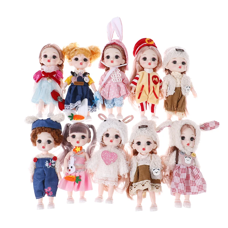 

17CM Mini Cute BJD Dolls Fashion Clothes Suit Princess Makeup Joints Movable Bebe Reborn Accessories 16CM 1/8 Doll for Girls Toy