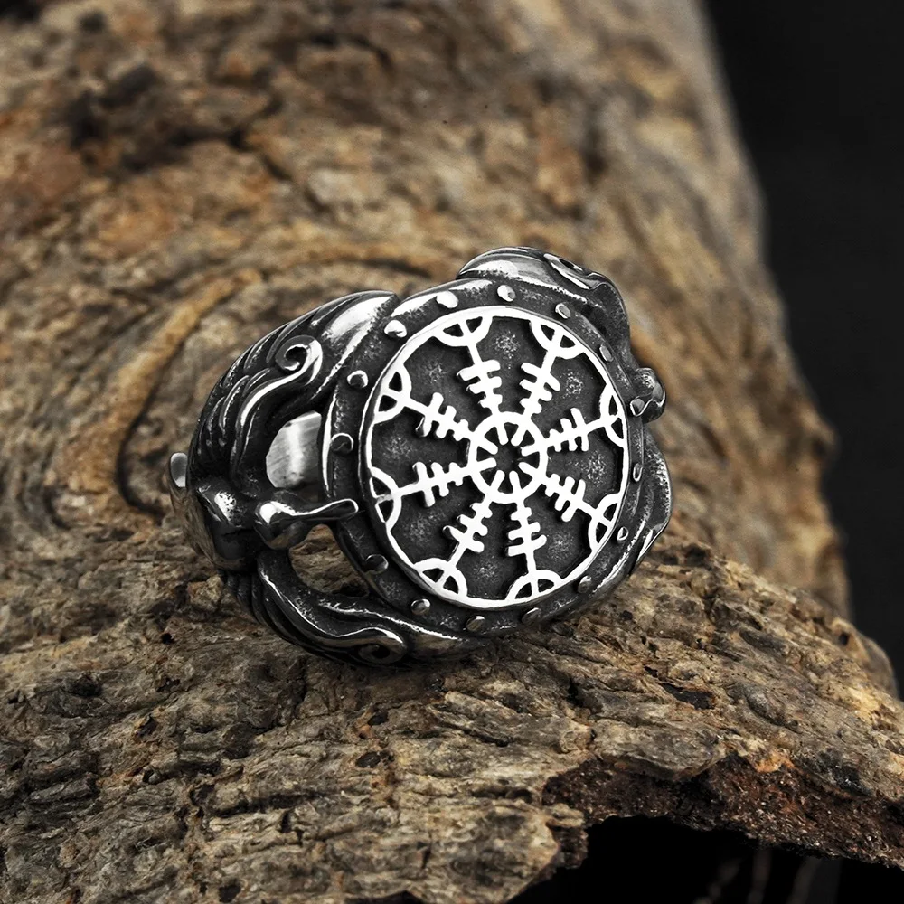 

Vintage Viking Compass Rings for Men Fashion 316L Stainless Steel Nordic Odin Raven Ring Biker Punk Amulet Jewelry Wholesale