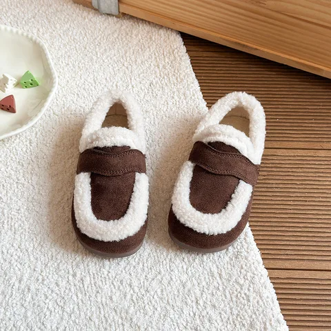 Детская повседневная хлопковая обувь для девочек, года, модная нескользящая универсальная теплая обувь в корейском стиле с мягкой подошвой