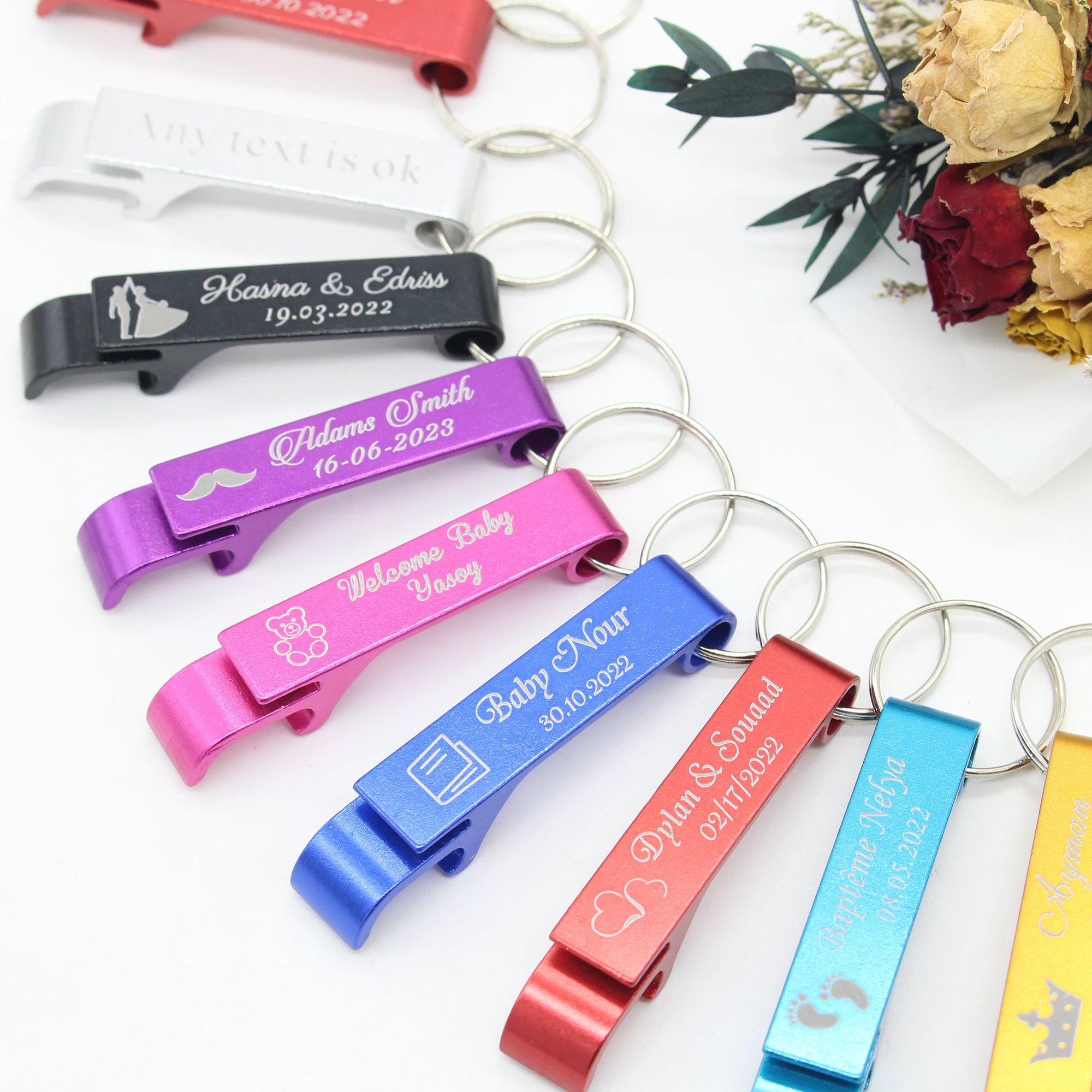 

50Pcs Personalized Engraved Bottle Opener Key Chain Wedding Baptism Gift Brewery, Hotel Restaurant Logo Christmas Private Custom