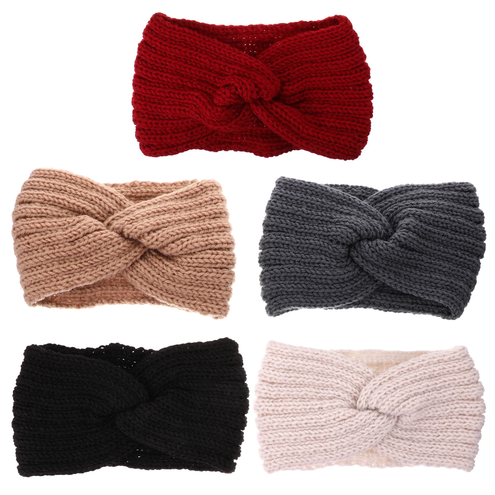 

5 Pcs Knitting Cross Wool Knitted Wrap Headband Hair Ties Women Crochet Yarn Warm Women's