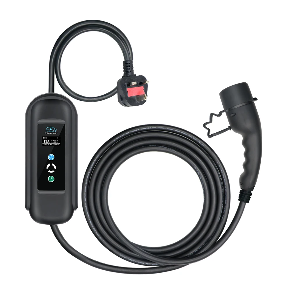 Chiefleed  Car Charger EVSE Portable EV Charger IEC62196-2 SAE J1772 Type 1 13A UK 3 Pins Plug 5M for Electric Vheicles Charging
