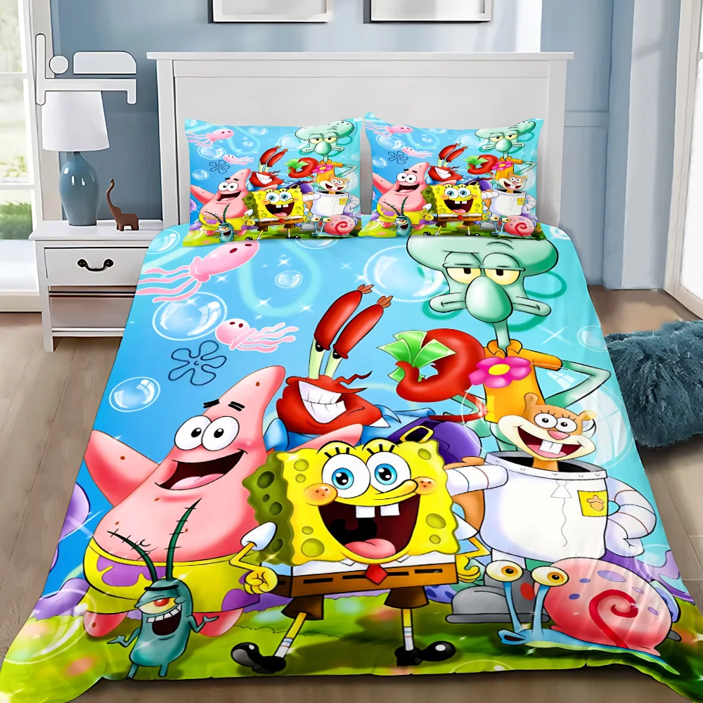 Duvet Cover Pillowcase Bedding Set Anime S-SpongeBobs Boy Girl Bedroom Decoration Children P-Patricks Single Double Large Size