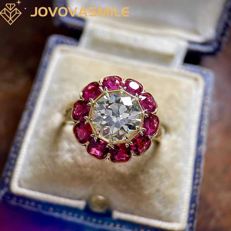 JOVOVASMILE Moissanite Vintage Engagement Rings 1.5carat 7.5mm Antique Old European Cut Cushion Shape Garnets Silver 18k Gold