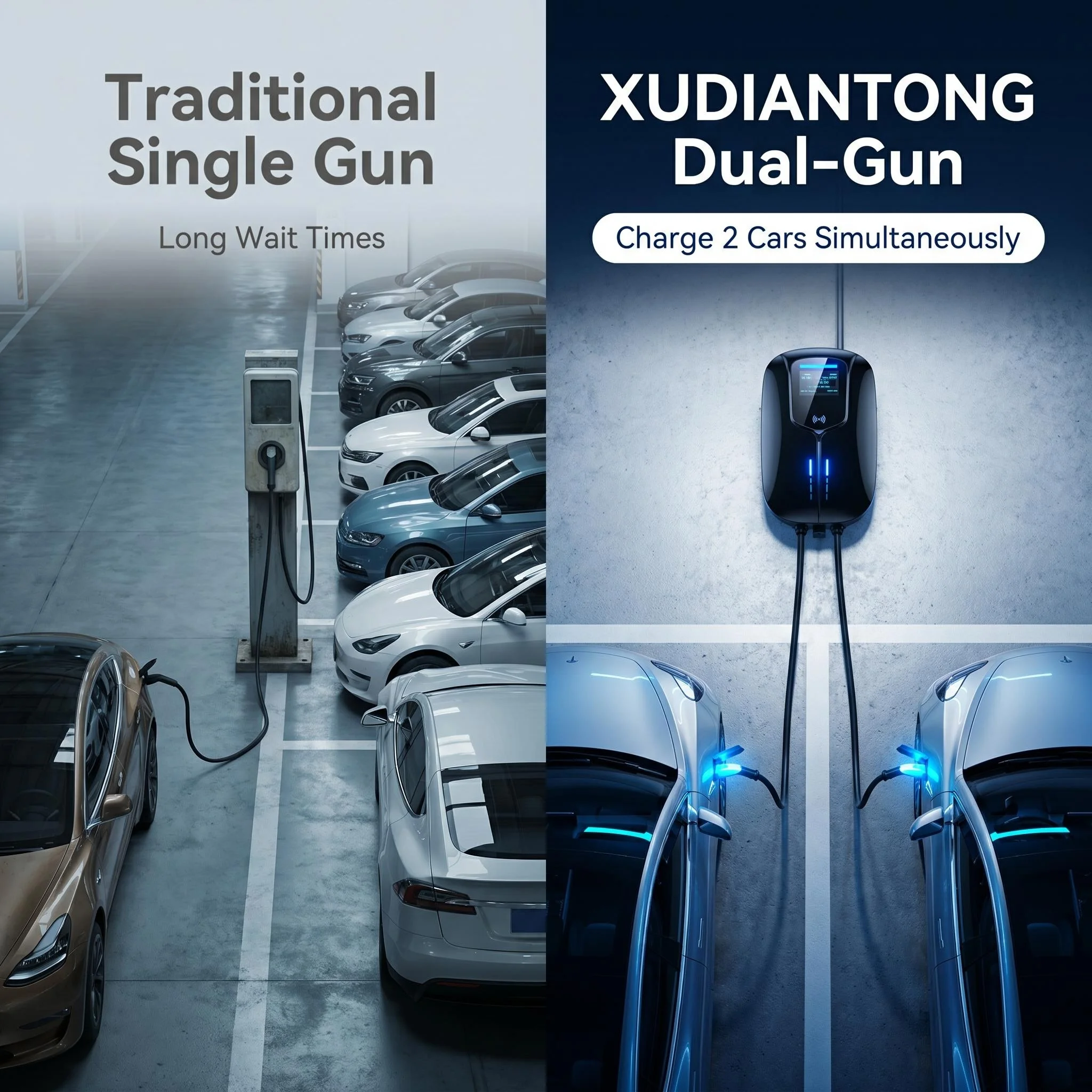 Фото Коммерческая зарядная станция XUDIANTONG для электромобилей переменного тока 14 кВт, 22 кВт, 44 кВт, с двумя разъемами, быстрая зарядка, Type1, Type2, GBT, AC зарядное устройство для электромобилей №5