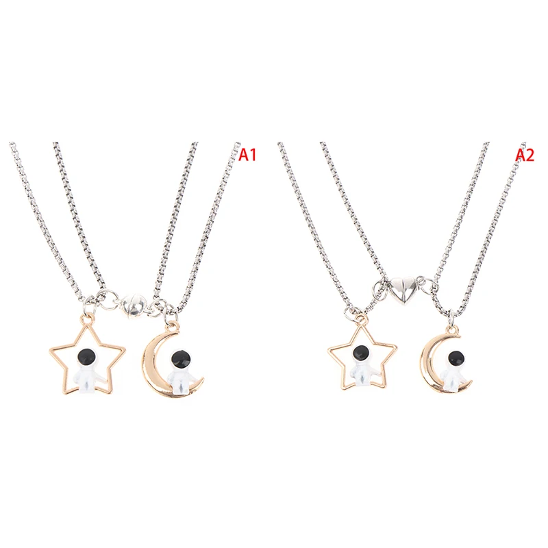 

Hot New 2PCS/Set Cute Star and Moon Astronaut Couple Necklace Fashion Sweet Dynamic Romantic Jewelry