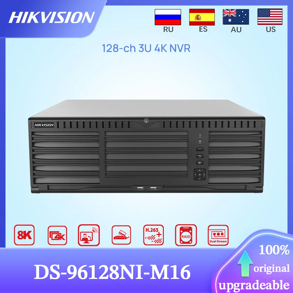 Оригинальный сетевой видеорегистратор Hikvision 4K DS-96128NI-M16 128 каналов 3U 32MP NVR 2SATA