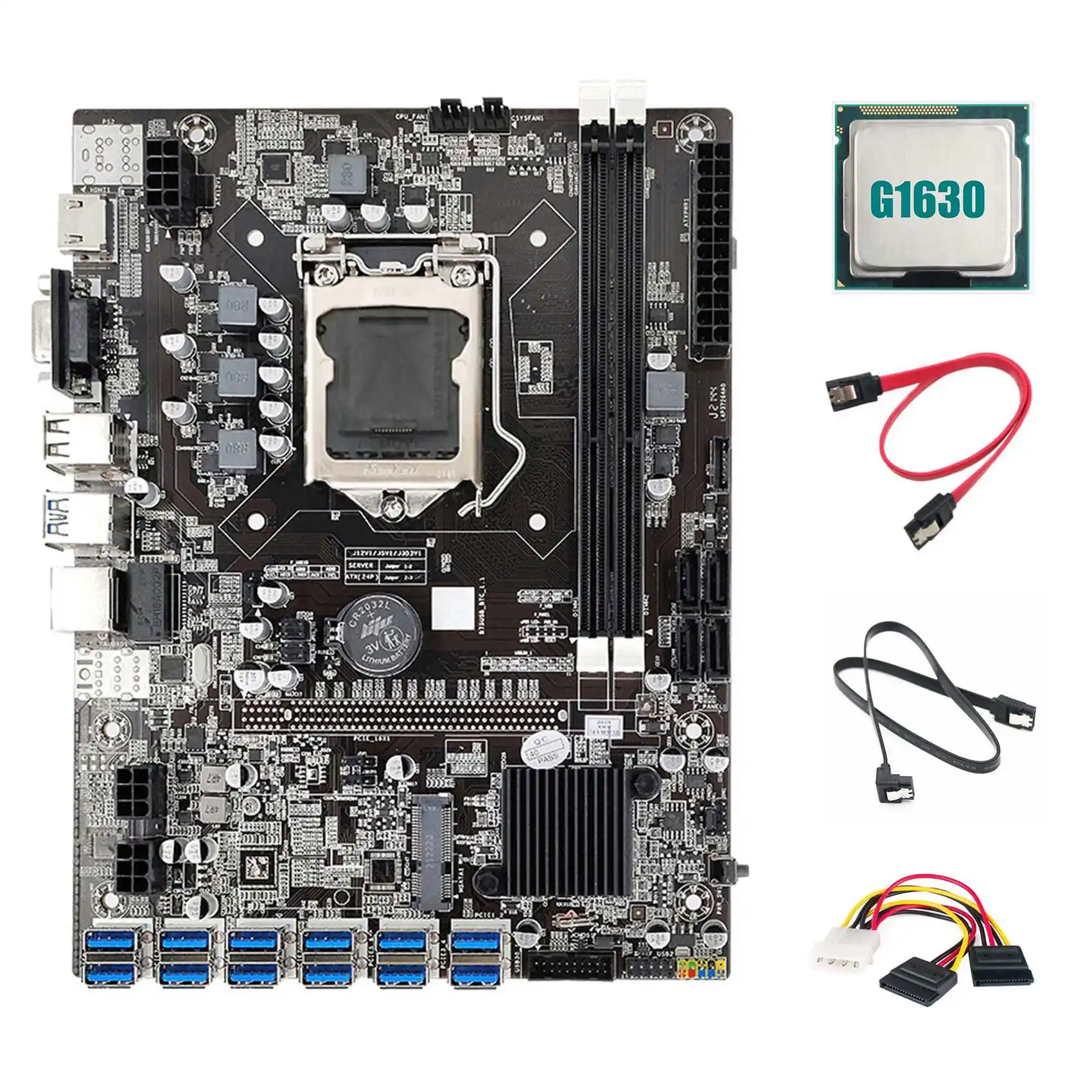 B75 12USB ETH Mining Motherboard+G1630 CPU+2XSATA Cable+4PIN to SATA Cable 12USB3.0 B75 USB ETH Miner Motherboard