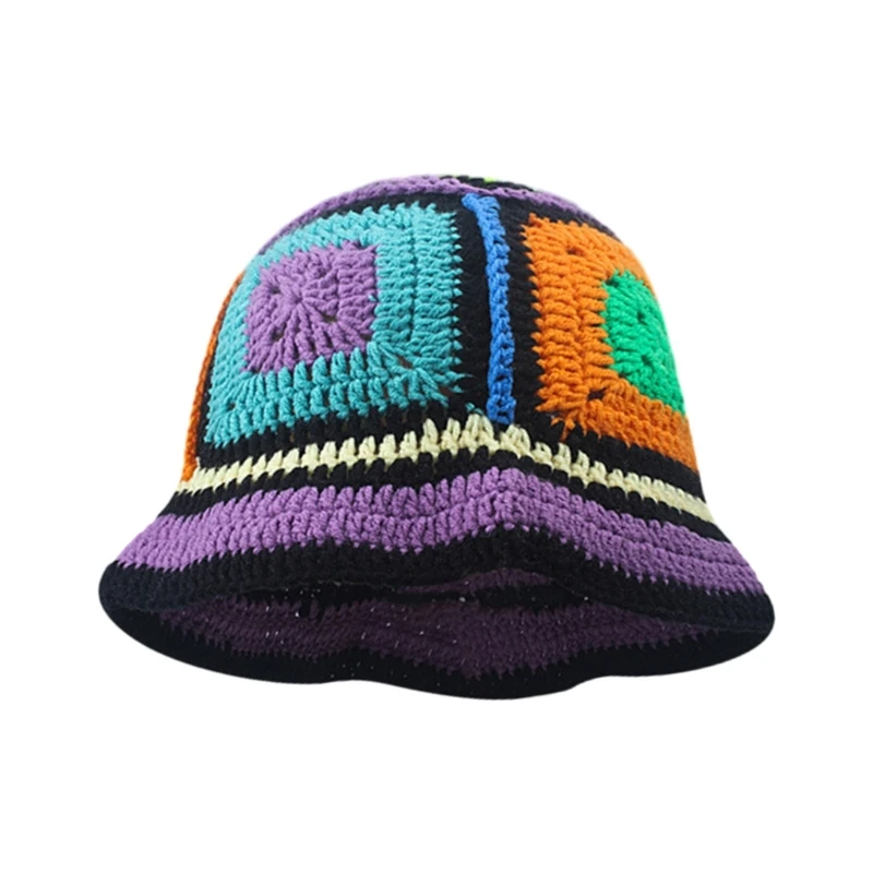 

Lovely Fisherman Hat for Girls Hats Gift Soft Crocheted Bucket Hat Purple Y2K Style Fisherman Hat Dreamy Color Block