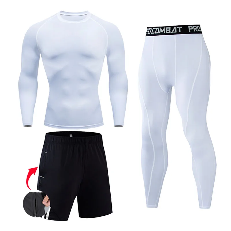 Compression set  Thermal underpants Leggings shirt Men's clothing Winter First layer Long johns Black Track suit Men Sportswear