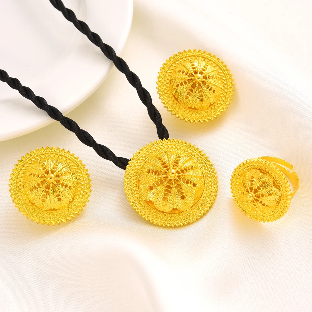 

Classic Ethiopian Big Gold Jewelry Set Necklace Classic Fashion Ethiopia Gold Eritrea Set For Women's Habesha Wedding Party Gift