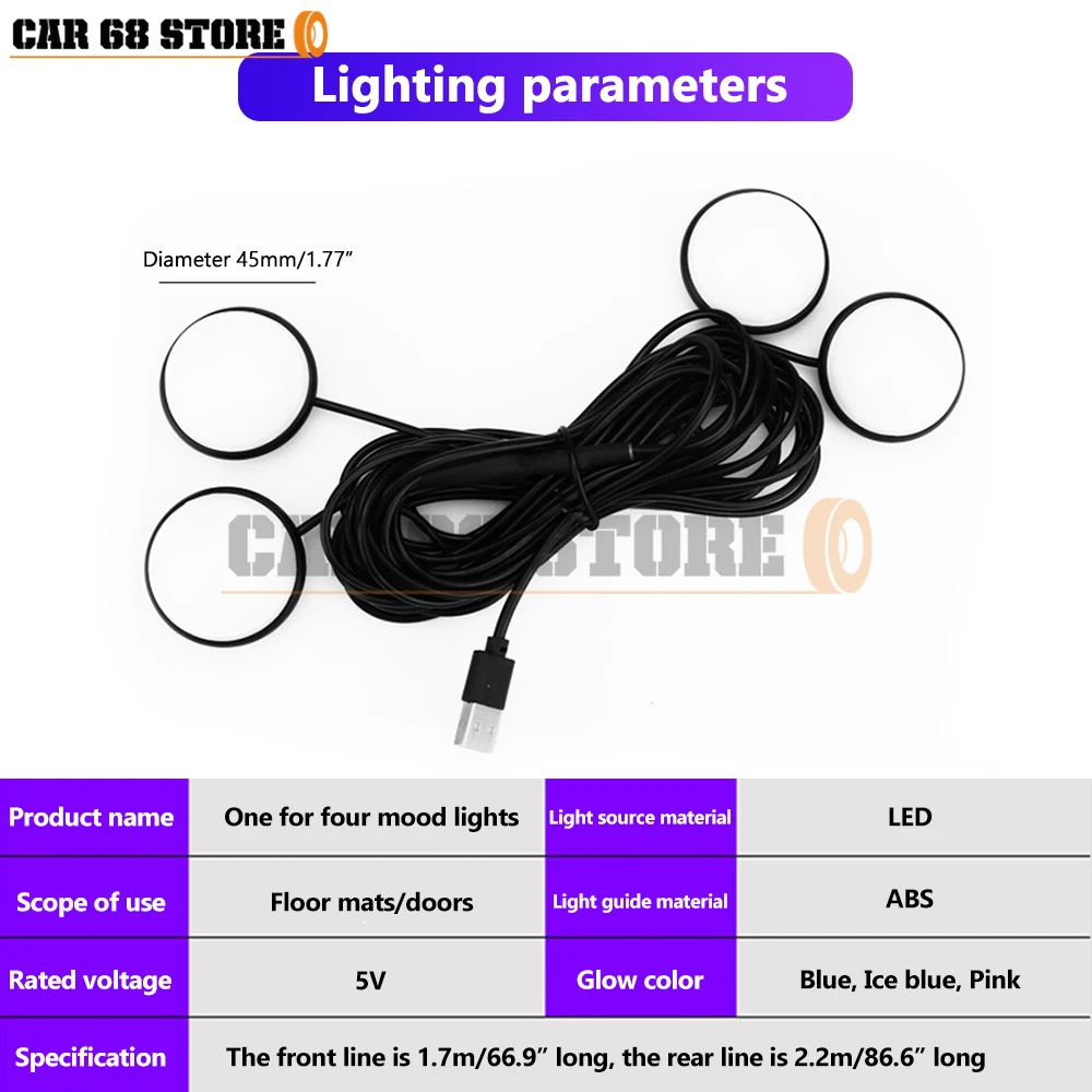 

Led USB Car Foot Lights Auto Interior Lighting Car Decorative Ambient Lamp Automobile Atmosphere Lights Blue/Ice Blue/Pink