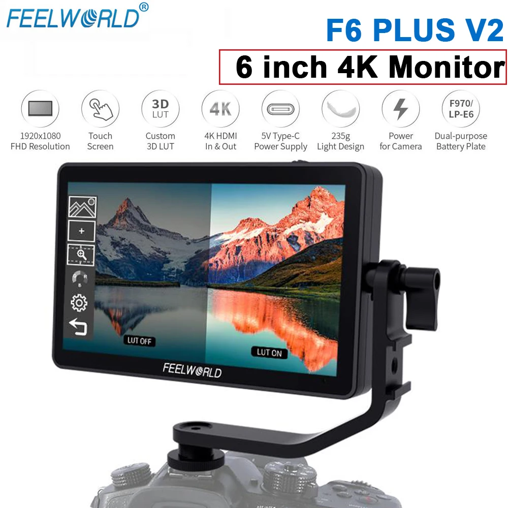 

FEELWORLD F6 PLUS V2 4K Monitor 6 Inch on Camera DSLR Field Monitor 3D LUT Touch Screen IPS FHD 1920x1080 DSLR Video Camera