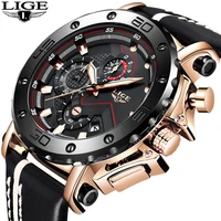 lige fashion big dial leather mens watches top brand luxury quartz watch for men military waterproof wristwatch business clock