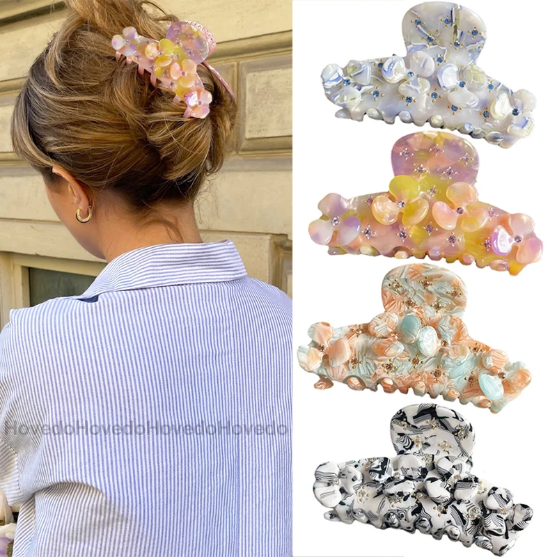 

Высококачественный зажим стразы из ацетата для женщин, цветочный зажим для волос, зажим для волос для девочек, заколка-краб, Шикарные аксесс...
