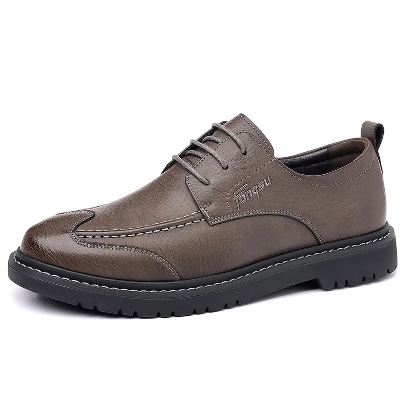 

Autumn Winter Low Top Work Shoes for Men Lace-up British Casual Outdoor Casual Platform Shoes Male Outwear Leather Loafers Man