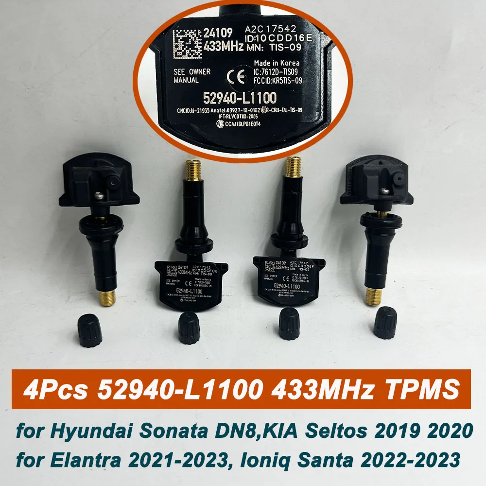 4 шт. 52940L1100 52940-L1100 Датчик давления в шинах для Kia Sedona Optima Sorento K5 Hyundai Elantra Tucson Sonata 433