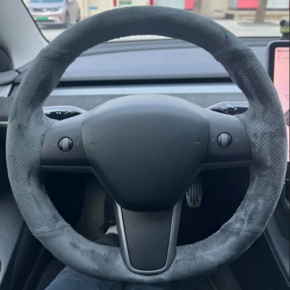 

Автомобильный чехол на руль, сделай сам, замшевая кожа, черный, дышащий для Tesla Model 3 2015-2021 Model Y 2019 2020-2021, автоаксессуары