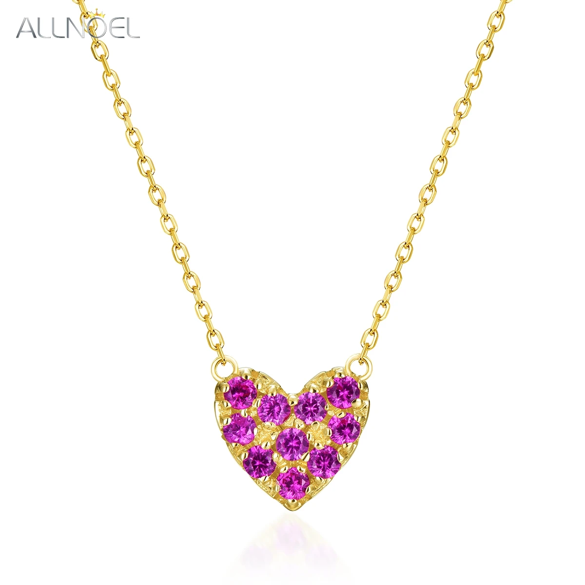 

ANLLNOEL 14K 585 Yellow Gold Pendant Necklace For Women Natural Red Corundum Heart Gems Anniversary Gifts Sweety Romance Jewelry