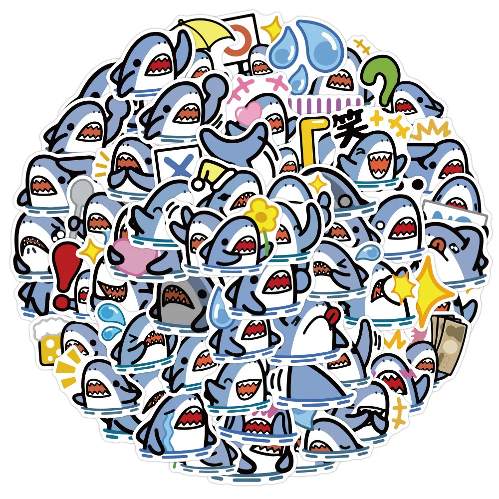 

60pcs Cartoon Shark Graffitit Stickers Skateboard DIY Phone Book Computer Car Laptop Skateboard Waterproof PVC Sticker