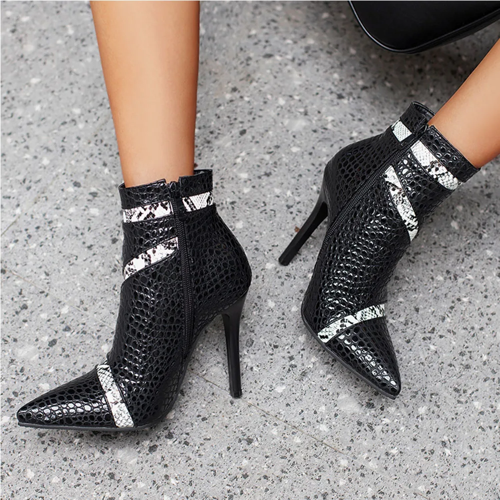 DoraTasia Popular New Ladies Elegant Pumps Thin High Heels Snakes Veins pointed-toe Ankle Boots Woman Sexy Winter Shoes Female