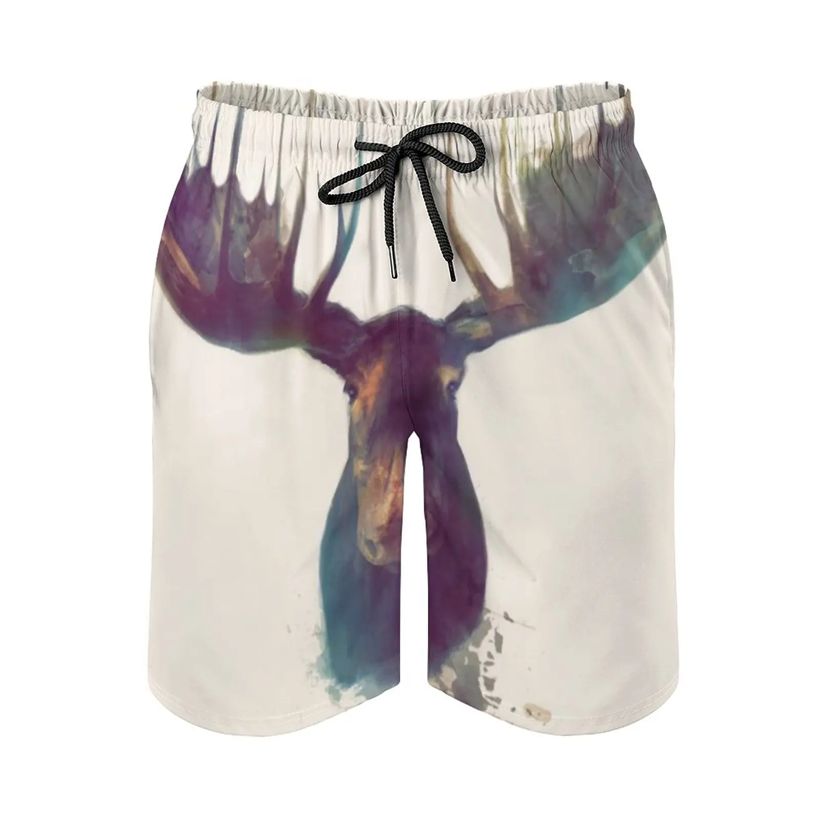 

Moose Surfing Beach Shorts Men's Boardshorts Patchwork Surf Swim Short Pants Wildlife Wild Wilderness Fauna Forest Woodland