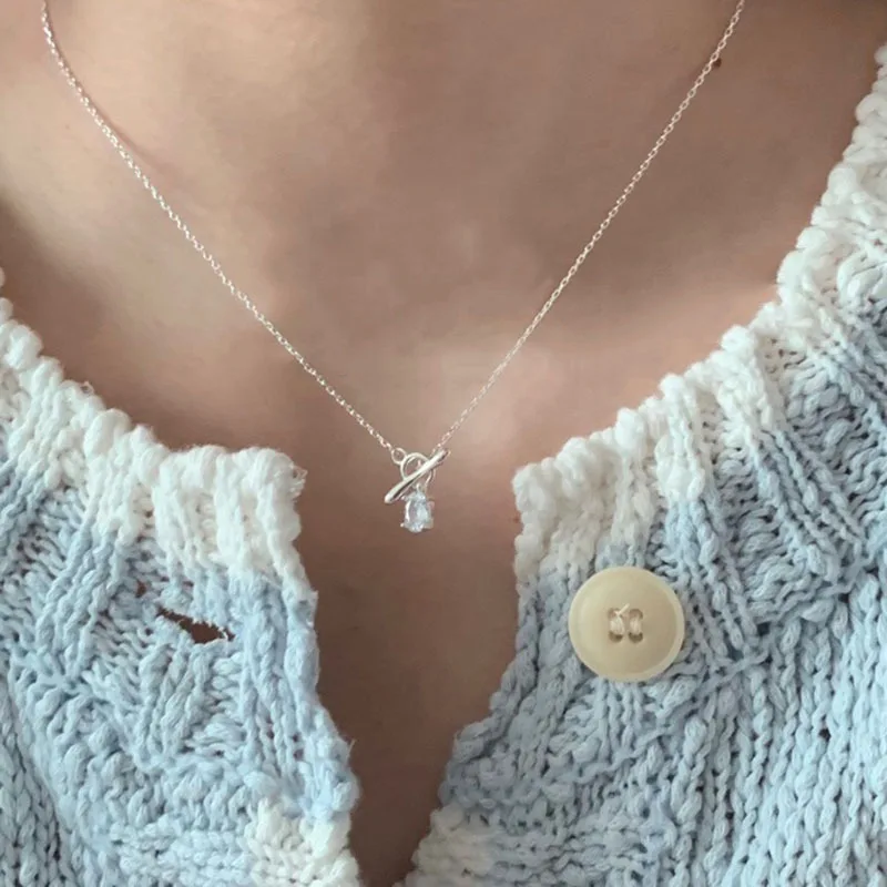 

VENTFILLE 925 Stamp Silver Gold Color Zircon Necklace for Women Girl Gift Ellipse Simple And Fashion OT Button Jewelry Dropship