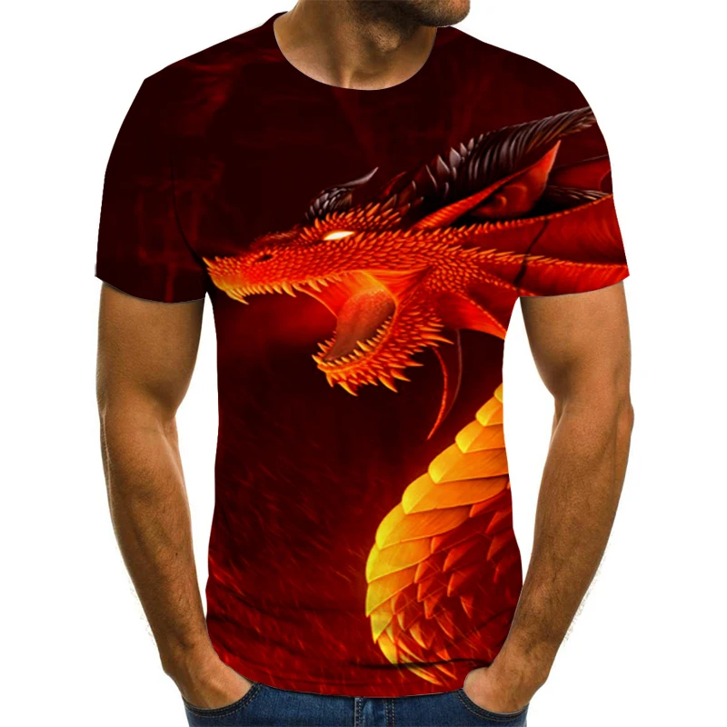 

New Fashion Summer 3d Animation Printed T- Shirt 3d Dragon Element Style Top Men Casual Harajuku Brand Short-sleeved Shirt Tee