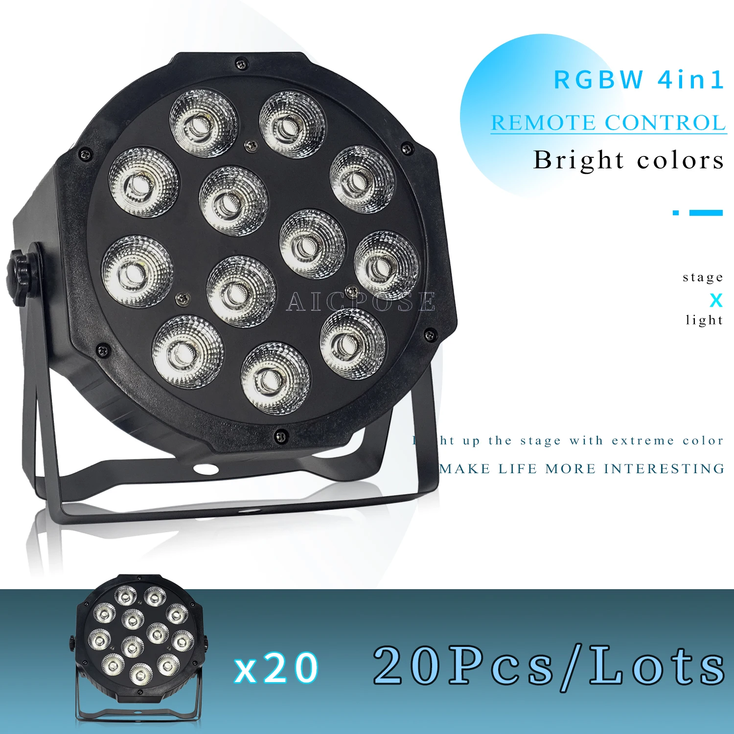 

20units 12*12w led lamp beads 12x12W led Par lights RGBW 4in1 flat par led dmx512 disco lights professional stage dj equipment