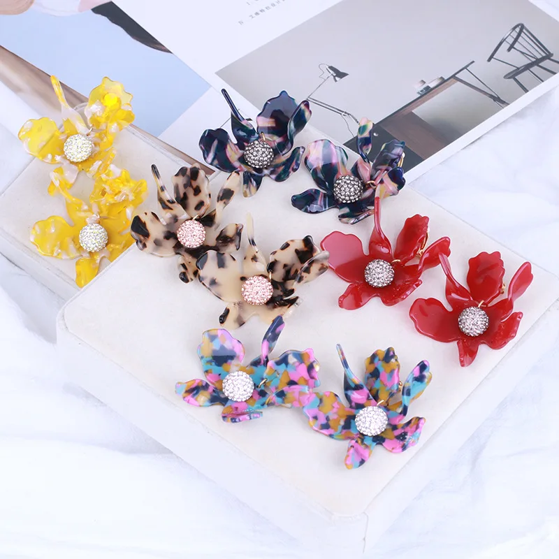 

Korean Fashion Earring For Women Aesthetic Resin Colorful Flower Aros Accessories For Charm Lady Gift Vintage Ear Clip Jewelry