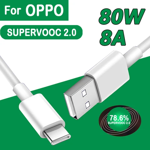 Для OPPO 80W SUPERVOOC 2,0 Быстрый зарядный кабель USB Type C 8A для Reno8 Pro + K10 Find X5 Pro