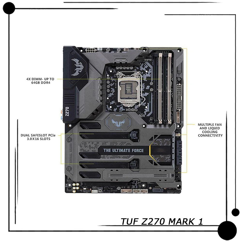 

Материнская плата TUF Z270 MARK 1 для настольного компьютера ASUS ATX Z270 LGA 1151 поддерживает процессор 7-го/6-го поколения i7/i5/i3/Pentium/Celeron