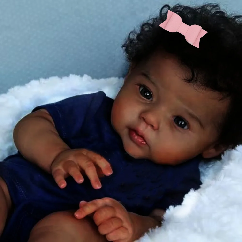 50CM Reborn Raven African American Doll Black Girl Hand-root