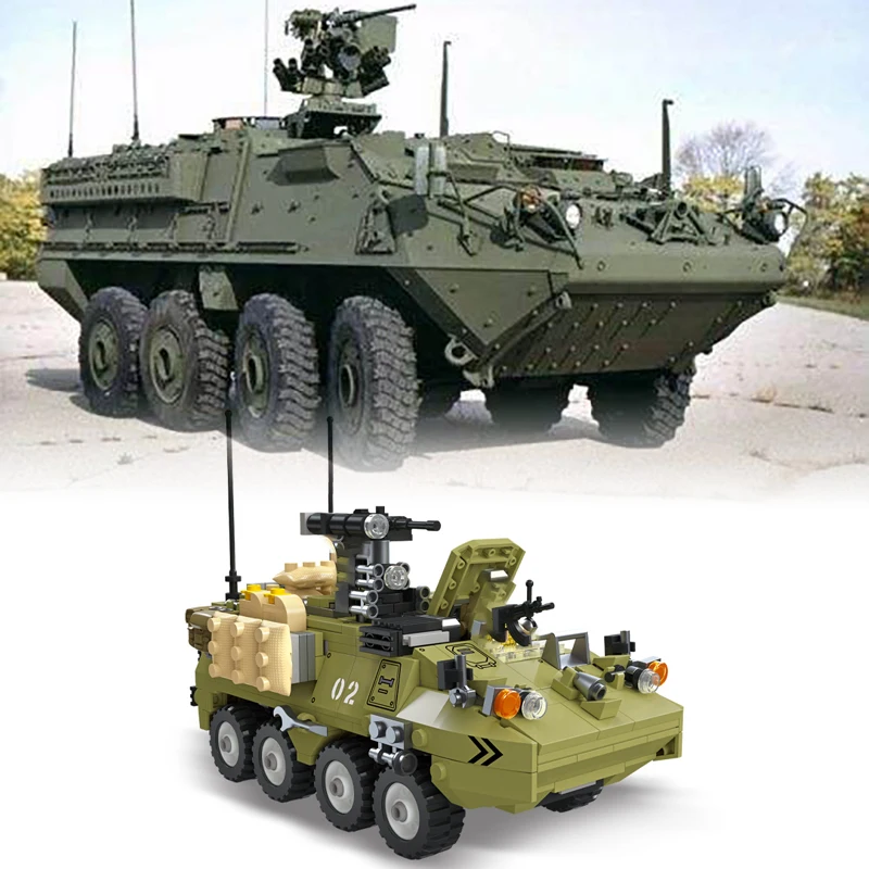 

American M1126 Stryker Armored Transport Vehicle Military High-Tech Bricks Toys Weapon Army Theme Building Blocks Model
